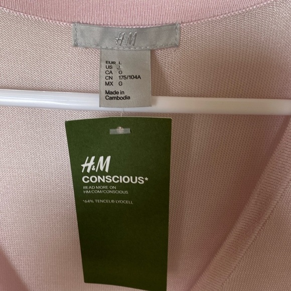 NWT H&M Conscious Fine-knit Cardigan Womens L pink cropped Ballet Core Sheer - Picture 5 of 7